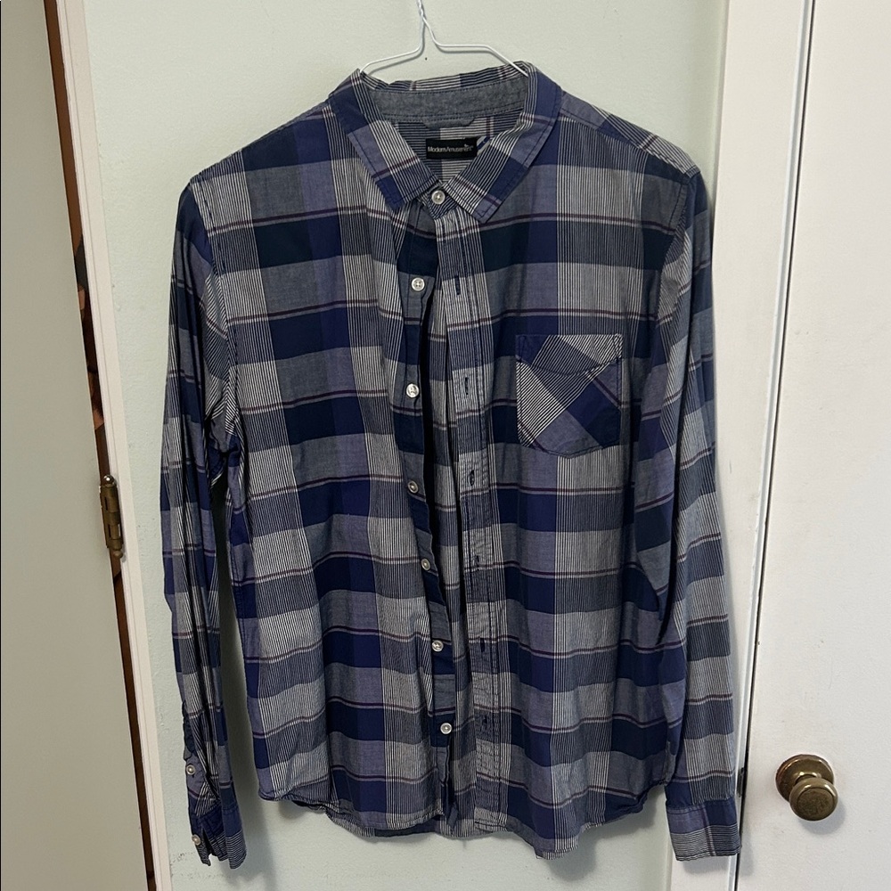 Modern Amusement Men's Navy and Gray Checkered Shirt